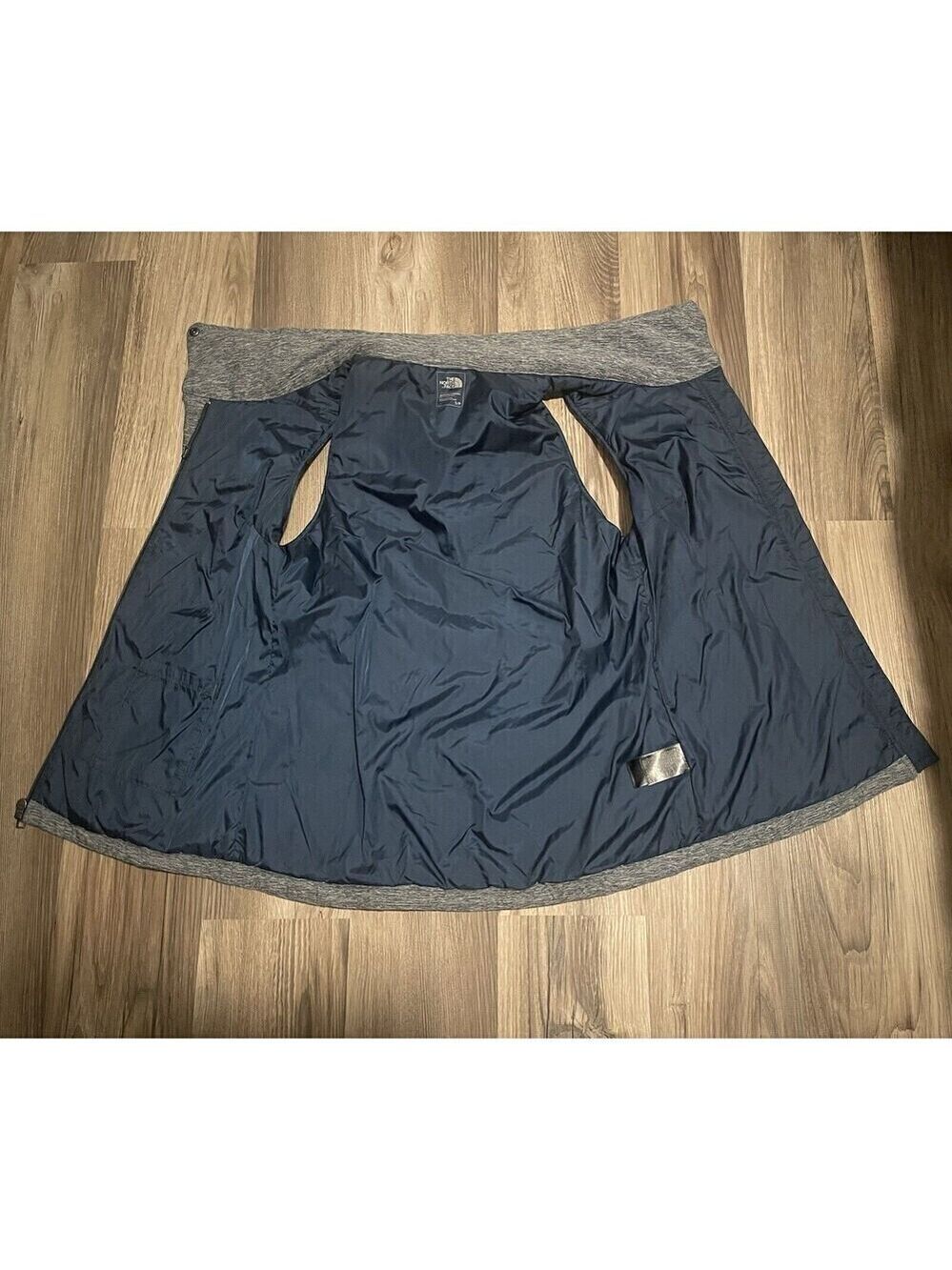 The North Face Sz S/P Heathered Gray Puffer Vest Womens Quilted Full Zip Logo - Picture 6 of 8